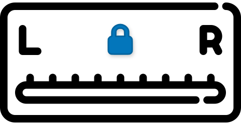 Icon showing a slider for left and right  audio balance with a blue lock in the middle.